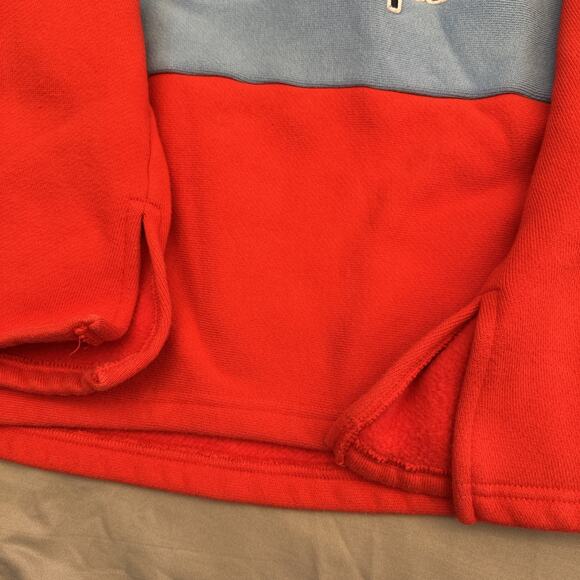 Champion Sweater Womens Medium Blue Red Reverse Weave Hooded Retro Split Sleeves - Picture 3 of 13